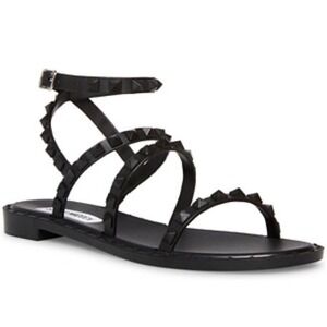 Steve Madden Travel-J Black Studded Jelly Flat Sandals Women's Sz